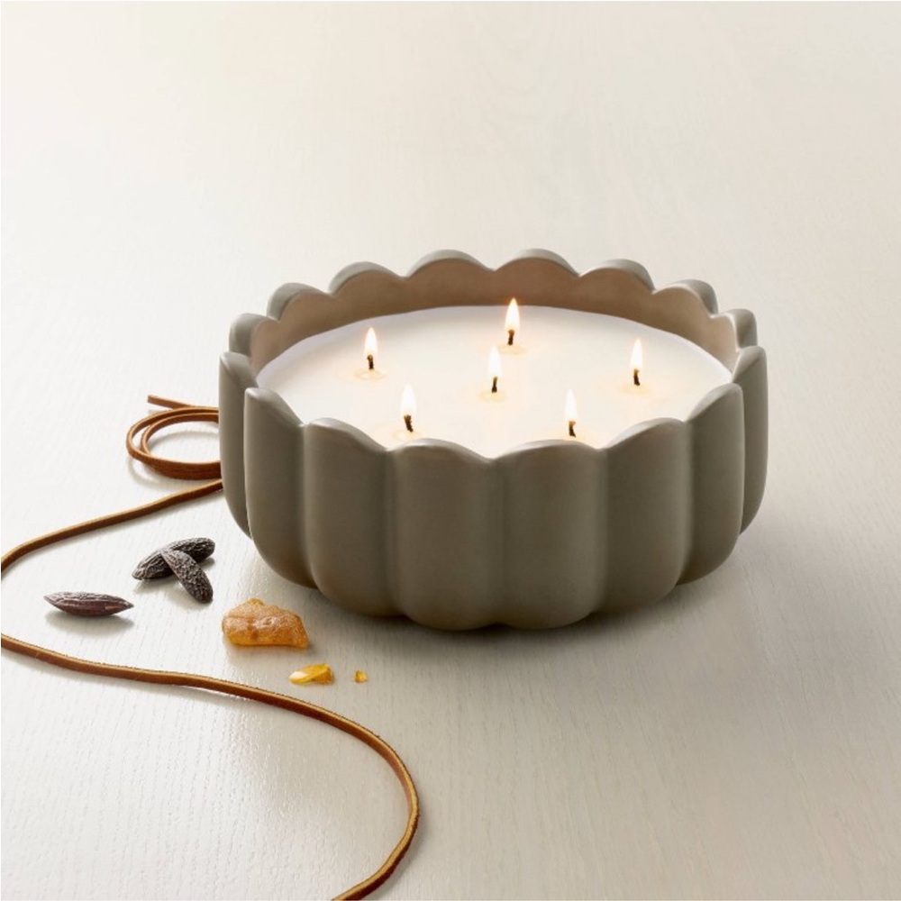 5 Wick Scalloped Rim Leather & Tonka Jar Candle 34oz -Hearth & Hand
